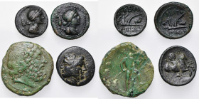 lot de 4 bronzes: Sicile, Kentoripai, hexas, T. de Déméter/Charrue (2); les Mamertins, pentonkion, T. de Zeus/Guerrier casqué (B à TB); Mysie, Lampsaq...