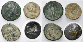 lot de 4 bronzes: Bruttium, ligue des Brettiens, unité, T. de Zeus/Aigle; Vibo Valentia, semis (2), T. d''Héra/Double corne d''abondance et Niké, T. d...