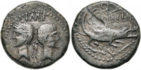 AUGUSTE (-27-14), AE as, 20-10 av. J.-C., Nîmes. D/ IMP/ DIVI F T. l. d''Agrippa à g. et t. nue d''Auguste à d. Bordure de points. R/ COL-NIM Crocodil...