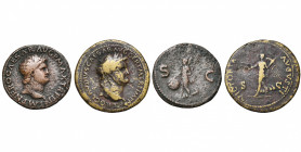 NERON (54-68), lot de 2 p.: dupondius, 64, Lyon, R/ Victoire marchant à g. (RIC 413 var.); as, 67, Lyon, R/ Victoire avec un bouclier (RIC 540).
Beau...
