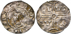 ALLEMAGNE, DUISBURG, Henri III, roi (1039-1046), AR denier. D/ + HENRICVS REX B. couronné et barbu de f., ten. un sceptre. R/ Croix double ornée de cr...