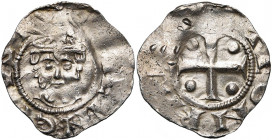 ALLEMAGNE, DUISBURG, Henri III, roi (1039-1046), AR denier. D/ []EINC[]VS[] T. couronnée et barbue de f. R/ []TEONPA Croix cantonnée de quatre globule...