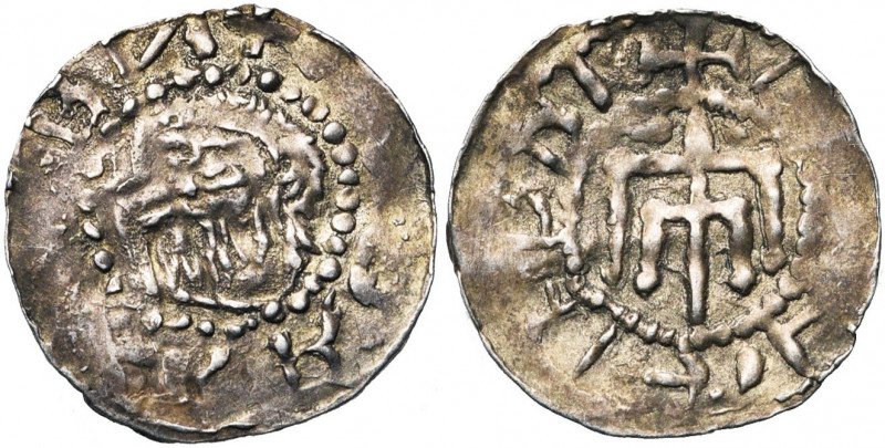 ALLEMAGNE, JEVER, Bernhard II de Saxe (1011-1059), AR denier. D/ Tête barbue à g...