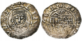 ALLEMAGNE, RATISBONNE (REGENSBURG), Henri IV, roi (1056-1084), AR denier. D/ + IEINRICVS REX B. couronné de f. R/ + REGN[ESP]VRC Vue de la cathédrale ...