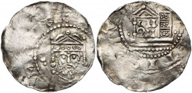 ALLEMAGNE, SPEYER, Henri III, empereur (1046-1056), AR denier. D/ B. couronné de f., ten. un sceptre. R/ Eglise flanquée d''une tour ornée de grènetis...