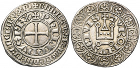 FRANCE, Royaume, Philippe V le Long (1316-1322), AR gros tournois. D/ Croix pattée. R/ Châtel tournois dans une bordure de douze lis. Dupl. 238; Ci. 2...