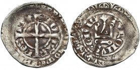 FRANCE, Royaume, Jean II le Bon (1350-1364), billon blanc à l''épi, 1e émission (janvier 1352). D/ Croix coupant la légende intérieure: + IO-HAN-NES- ...