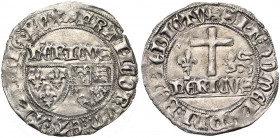 FRANCE, Royaume, Henri VI d''Angleterre (1422-1453), billon blanc aux écus, novembre 1422, Rouen (léopard initial). D/ Ecus accostés de France et de F...