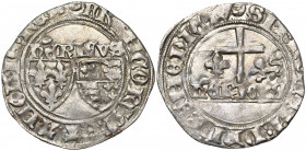 FRANCE, Royaume, Henri VI d''Angleterre (1422-1453), AR blanc aux écus, novembre 1422, Châlons-en-Champagne (croissant). D/ Ecus accostés de France et...
