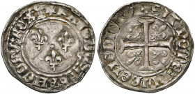 FRANCE, Royaume, Charles VII (1422-1461), blanc aux trois lis, 1e émission (novembre 1423), point 6e (et tour), Tours. D/ Trois lis posés 2 et 1. R/ C...