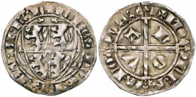 BRABANT, Duché, Jean III (1312-1355), AR demi-gros à l''écu, 1329-1337, Louvain. D/ + IOHES: DVX: BRABA'': ET: LEB'' Ecu écartelé de Brabant-Limbourg....