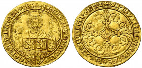 BRABANT, Duché, Jeanne et Wenceslas (1355-1383), AV Pieter d''or, 1375-1381, Louvain. D/ B. de saint Pierre de f., au-dessus de l''écu écartelé de Boh...