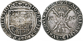 BRABANT, Duché, Charles Quint (1506-1555), AR réal d''Espagne, 1517, Anvers. Au titre de Jeanne d''Aragon et de Charles Quint. D/ IOANA ET KAROL9 D G ...