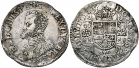 BRABANT, Duché, Philippe II (1555-1598), AR écu Philippe, 1557, Anvers. Au titre de roi d''Angleterre. D/ B. cuir. à g. PHS dans la légende. R/ Ecu co...