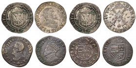 BRABANT, Duché, lot de 4 p.: Charles Quint, demi-réal d''argent, s.d., Bruges; Philippe II, dixième d''écu Philippe, 1571, Anvers (Très Beau); liard d...