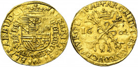 BRABANT, Duché, Albert et Isabelle (1598-1621), AV double albertin, 1602, Maastricht. D/ Ecu couronné, entouré du collier de la Toison d''or. R/ Croix...