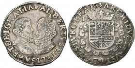 BRABANT, Duché, Albert et Isabelle (1598-1621), AR florin d''argent, 1599, Anvers. D/ B. affrontés des archiducs. R/ Ecu couronné, entouré du collier ...