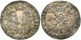 BRABANT, Duché, Albert et Isabelle (1598-1621), AR demi-florin (10 sols), 1601, Anvers. D/ B. affrontés des archiducs sous une couronne. R/ Croix de B...