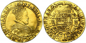 BRABANT, Duché, Philippe IV (1621-1665), AV double souverain, 1643, Anvers. Deuxième type. D/ B. couronné à d., au mince collet. R/ Ecu couronné, ento...