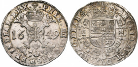 BRABANT, Duché, Philippe IV (1621-1665), AR patagon, 1649, Bruxelles. D/ Croix de Bourgogne sous une couronne, portant le bijou de la Toison d''or. R/...