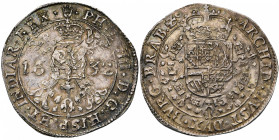 BRABANT, Duché, Philippe IV (1621-1665), AR demi-patagon, 1632, Anvers. D/ Croix de Bourgogne sous une couronne, portant le bijou de la Toison d''or. ...