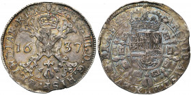 BRABANT, Duché, Philippe IV (1621-1665), AR demi-patagon, 1637, Anvers. D/ Croix de Bourgogne sous une couronne, portant le bijou de la Toison d''or. ...