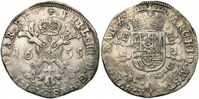BRABANT, Duché, Philippe IV (1621-1665), AR demi-patagon, 1655, Bruxelles. D/ Croix de Bourgogne sous une couronne, portant le bijou de la Toison d''o...