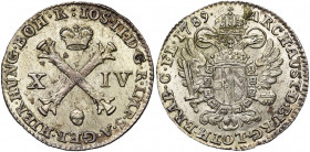 BRABANT, Duché, Joseph II (1780-1790), AR plaquette (14 liards), 1789, Bruxelles. D/ Croix de Bourgogne sous une couronne, accostée de la valeur. R/ A...