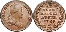 BRABANT, Duché, Joseph II (1780-1790), Cu double liard, 1789, Bruxelles. D/ B. l. et dr. à d. R/ Inscription dans une couronne. W. 1154; V.H. 856. 7,3...