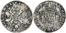 TOURNAI, Seigneurie, Philippe IV (1621-1665), AR demi-patagon, 1647. D/ Croix de Bourgogne sous une couronne, portant le bijou de la Toison d''or. R/ ...