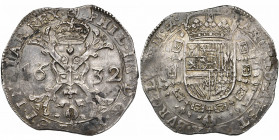 LUXEMBOURG, Duché, Philippe IV (1621-1665), AR patagon, 1632. D/ Croix de Bourgogne sous une couronne, ornée du bijou de la Toison d''or, accostée de ...