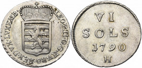 LUXEMBOURG, Duché, Léopold II (1790-1792), AR 6 sols, 1790H, Günzburg. D/ Ecu luxembourgeois couronné. R/ Valeur et date. Weiller 249; Probst L259-1; ...