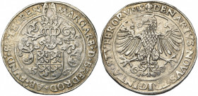 THORN, Abdij, Margaretha van Brederode (1557-1577), AR daalder van 30 stuiver, 1563. Vz/ Gehelmd wapenschild. Leg. eindigend op THOREN''. Kz/ (granaat...