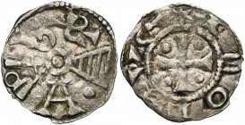 VLAANDEREN, Graafschap, AR denarius, ca. 1120, Abdij van Ename (?). Vz/ Kruis met vier punten in de hoeken. Kz/ Verbasterde naam van de stad Keulen, m...