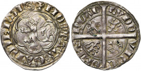 VLAANDEREN, Graafschap, Lodewijk van Nevers (1322-1346), AR halve groot, 1334-1337, Gent. A met dwarsstreep op vz. Vz/ + MONETA GANDENSIS Klimmende l...