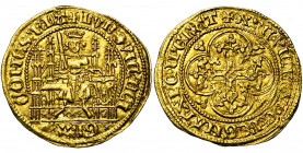 VLAANDEREN, Graafschap, Lodewijk van Male (1346-1384), AV kwart gouden schild met de adelaar (quart d''écu à l''aigle), 1352-1353, Brugge. Vz/ De geze...