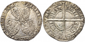VLAANDEREN, Graafschap, Philips de Stoute (1384-1404), AR dubbele groot jangelaar, 1386-1387, Gent. Vz/ De twee wapenschilden van Bourgondië en Vlaand...