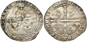VLAANDEREN, Graafschap, Jan zonder Vrees (1404-1419), AR dubbele groot braspenning, 1409-1416, Gent. 1e uitgifte. Λ zonder dwarsstreep. Vz/ Wapenschil...