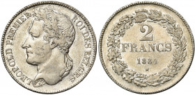 BELGIQUE, Royaume, Léopold Ier (1831-1865), AR 2 francs, 1834. Pos. A. Lettres inclinées à d. Bogaert 89A1. Rare.
Très Beau à Superbe