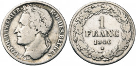 BELGIQUE, Royaume, Léopold Ier (1831-1865), AR 1 franc, 1840. Dupriez 170. Rare.
Beau