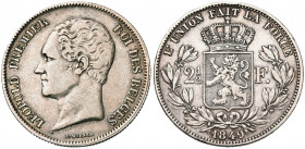 BELGIQUE, Royaume, Léopold Ier (1831-1865), AR 2 1/2 francs, 1849. Petite tête. Dupriez 415.
Très Beau