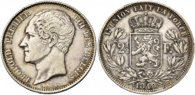 BELGIQUE, Royaume, Léopold Ier (1831-1865), AR 2 1/2 francs, 1849. Grande tête. Dupriez 413.
Très Beau