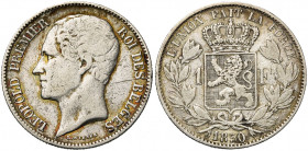 BELGIQUE, Royaume, Léopold Ier (1831-1865), AR 1 franc, 1850. L.WIENER avec point. Bogaert 465A. Très rare.
Beau/Beau à Très Beau