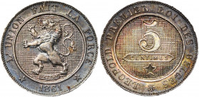 BELGIQUE, Royaume, Léopold Ier (1831-1865), AR 5 centimes, 1861. Essai en argent. Dupriez 863. Rare Belle patine.
Fleur de Coin