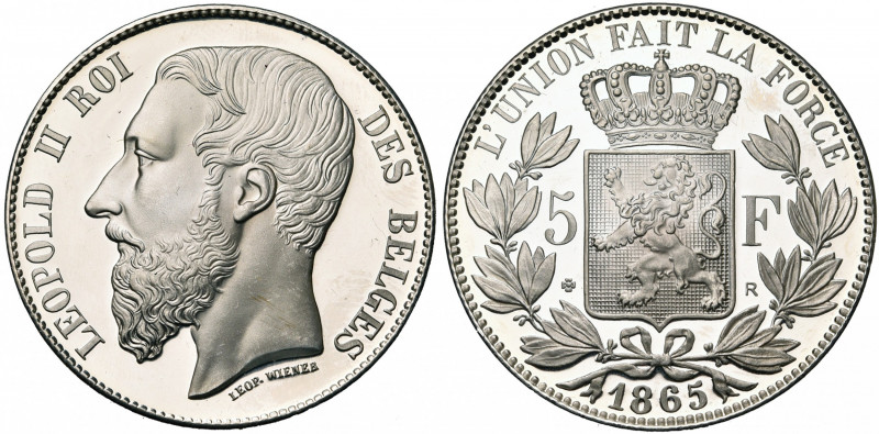 BELGIQUE, Royaume, Léopold II (1865-1909), AR 5 francs, 1865. Grande tête et sig...