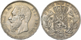 BELGIQUE, Royaume, Léopold II (1865-1909), AR 5 francs, 1866. F. avec point. Bogaert 1005B. Rare Coup sur la tranche.
Très Beau