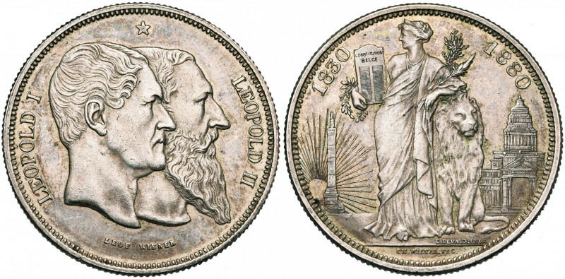 BELGIQUE, Royaume, Léopold II (1865-1909), AR 5 francs, 1880. Cinquantenaire de ...