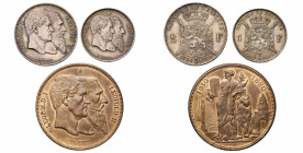 BELGIQUE, Royaume, Léopold II (1865-1909), lot de 3 p. commémorant le cinquantenaire de l''indépendance: 2 francs, 1 franc et 10 centimes 1880 (frappe...