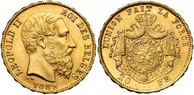 BELGIQUE, Royaume, Léopold II (1865-1909), AV 20 francs, 1882. Dupriez 1228; Fr. 8.
presque Superbe