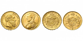 BELGIQUE, Royaume, lot de 2 p. en or: Léopold II, 20 francs 1882; Albert Ier, 20 francs 1914FR (pos. A).
Superbe